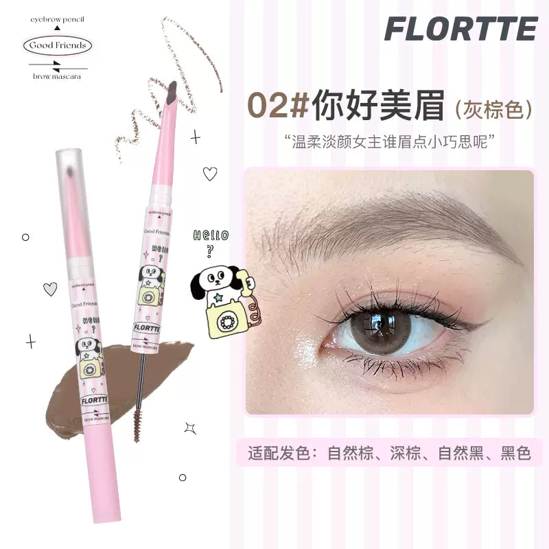 Flortte Good Friends Club Eyebrow Pen 1g 花洛莉亚好胖友俱乐部系列双头刀锋眉笔染眉膏