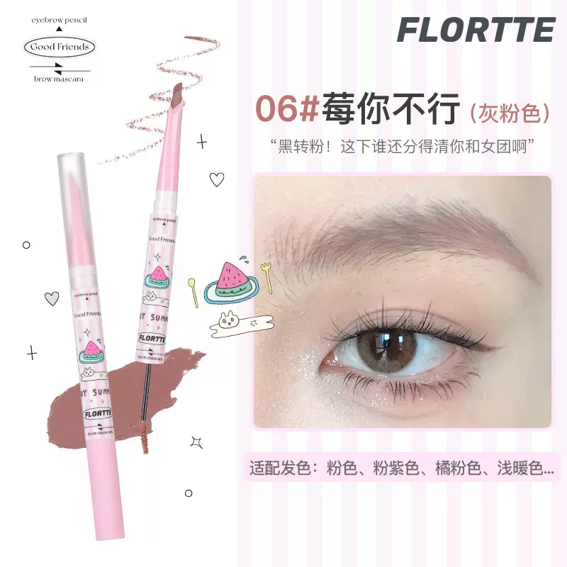 Flortte Good Friends Club Eyebrow Pen 1g 花洛莉亚好胖友俱乐部系列双头刀锋眉笔染眉膏