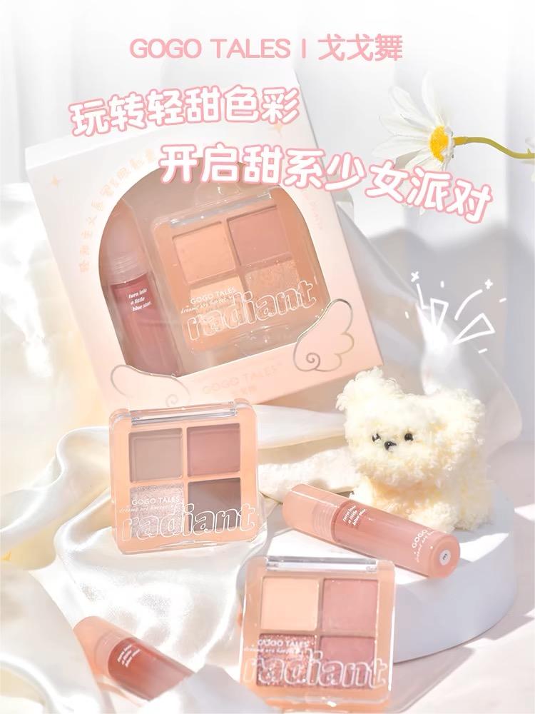 Gogotales Four-Color Eyeshadow Palette and Mirror Shine Lip Gloss Set 3.5g+7.2g 戈戈舞四色眼影盘镜面水光唇蜜套装