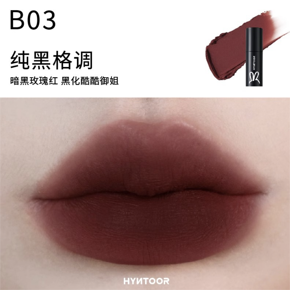 HYNTOOR Little Black Tube Lip Mud 2.5g/2.2g 黑兔小黑管唇泥