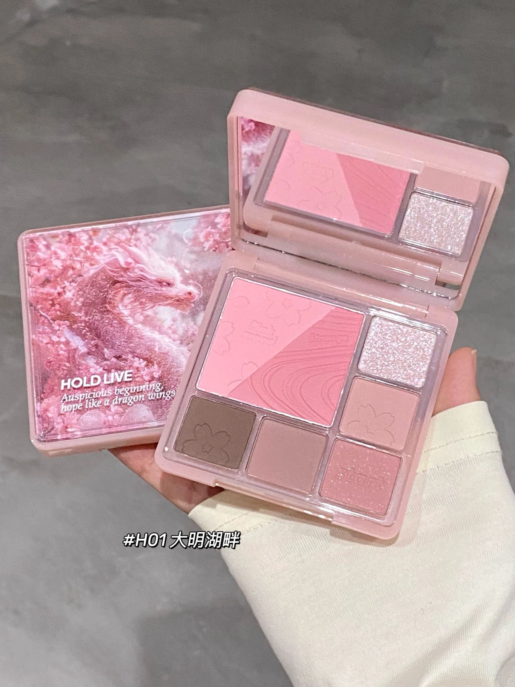 Holdlive Pink Mist Dream Blush Eyeshadow Palette 14g 侯爱粉雾梦境腮红眼影盘