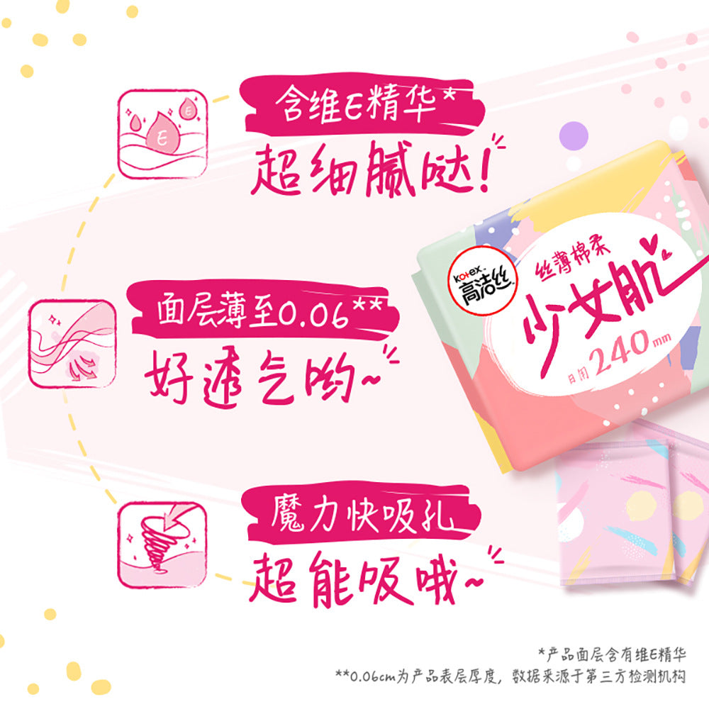 Kotex Adolescent Muscle Series Filamentous Thinness Sanitary Pads 240mm 6/10/18/32pcs (Day) 高洁丝卫生巾少女肌丝薄日用240mm