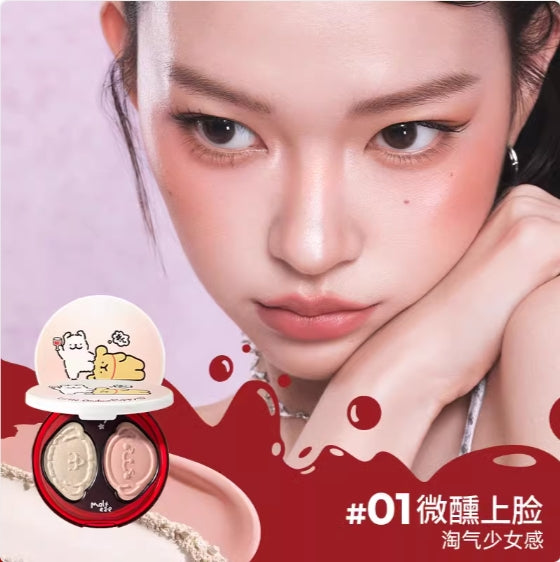 LITTLE ONDINE X Line Puppy Highlighting Blush Palette 5g 小奥汀线条小狗微醺系列高光腮红盘