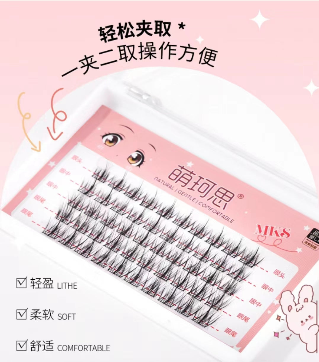 MKS Natural Simulation Fairy Fine-stem Lazy Three-part Trilogy False Eyelashes 萌珂思自然仿真仙子细梗懒人三部曲假睫毛1box