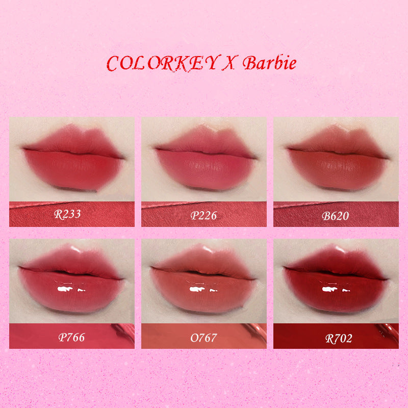 COLORKEY X ELLE Barbie Series Mini Airy Matte&Mirror Lip Glaze 6Pcs Set 珂拉琪 X ELLE 芭比娃娃系列气质哑光迷你镜面唇釉6件套 1g*6