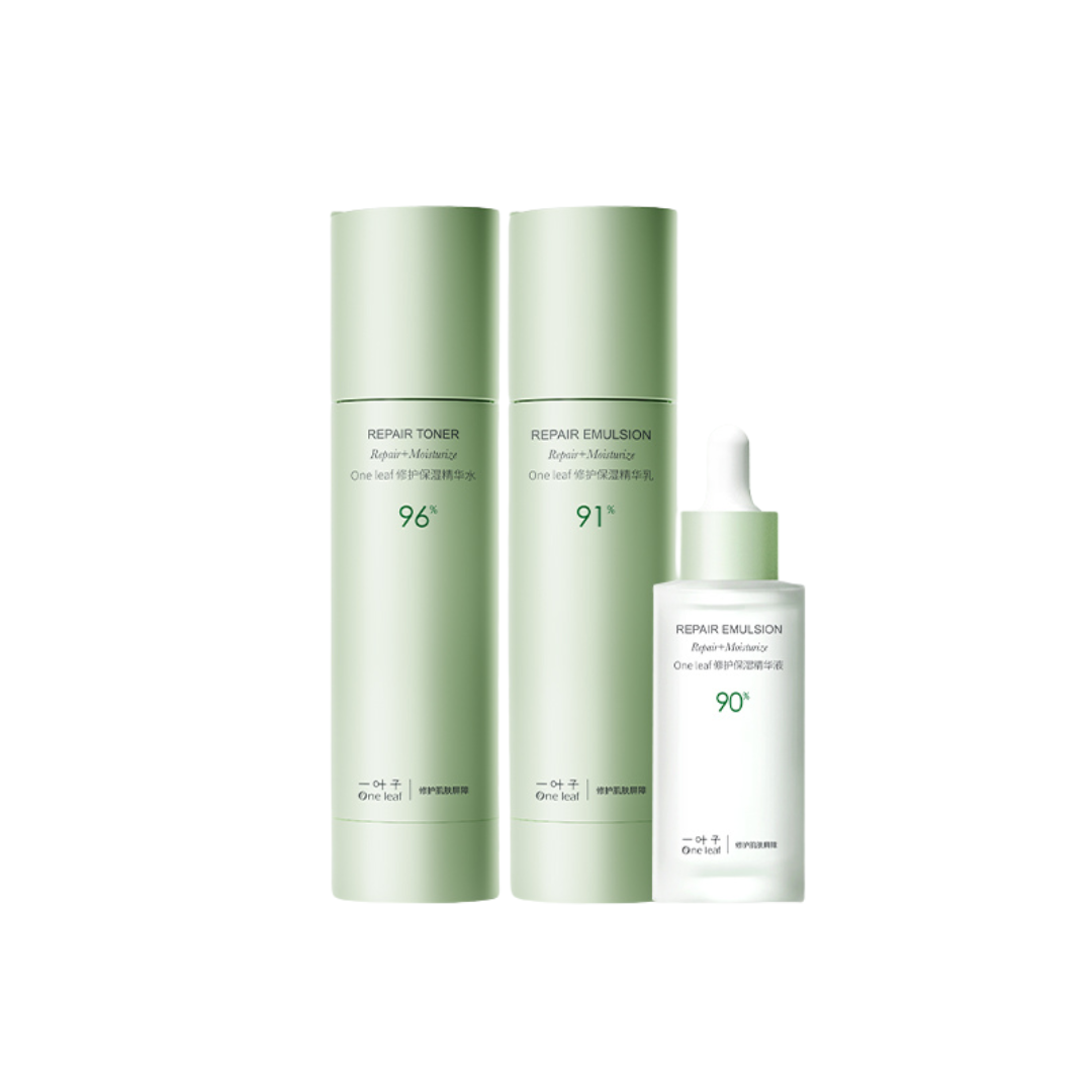 One Leaf Repair Toner Emulsion Cleanser/Cream/Essence Set 100ml+100ml+50g 一叶子修护保湿精华水乳洁面/霜/精华套装