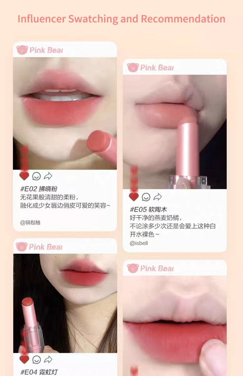 Pink Bear Long-Lasting Non-Transferable Film-Forming Matte Milk Sear Lipstick 皮可熊不掉色不沾杯成膜哑光奶烙口红 2.8g