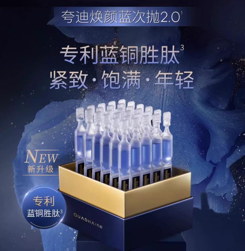 QUADHA Anti-Aging & Firming Copper Peptide Essence 2.0 1.25ml*30pcs/Box 夸迪焕颜凝萃蓝铜胜肽次抛精华液2.0