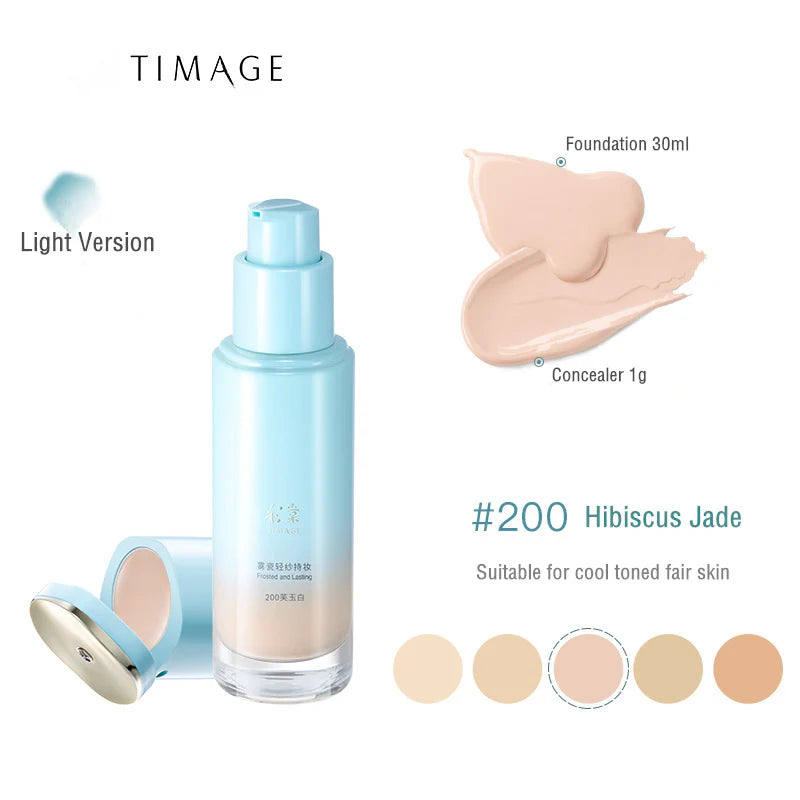 TIMAGE Frosted Fine Gauze Lasting Foundation Correcting Concealer 30ml+1g 彩棠雾瓷轻纱持妆粉底液饰颜遮瑕膏