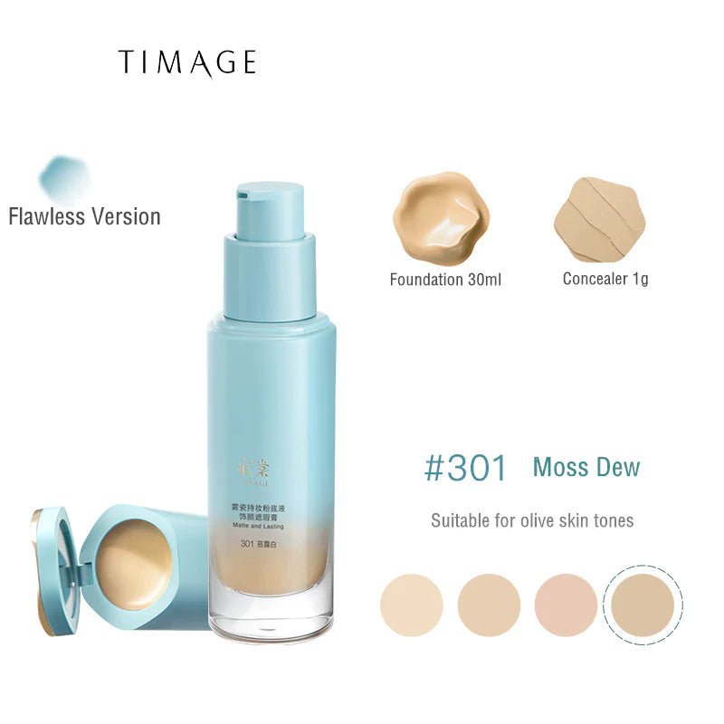 TIMAGE Frosted Fine Gauze Lasting Foundation Correcting Concealer 30ml+1g 彩棠雾瓷轻纱持妆粉底液饰颜遮瑕膏