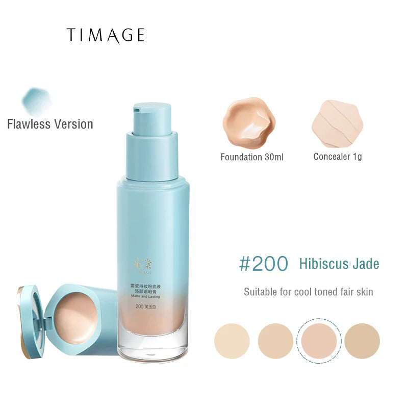 TIMAGE Frosted Fine Gauze Lasting Foundation Correcting Concealer 30ml+1g 彩棠雾瓷轻纱持妆粉底液饰颜遮瑕膏