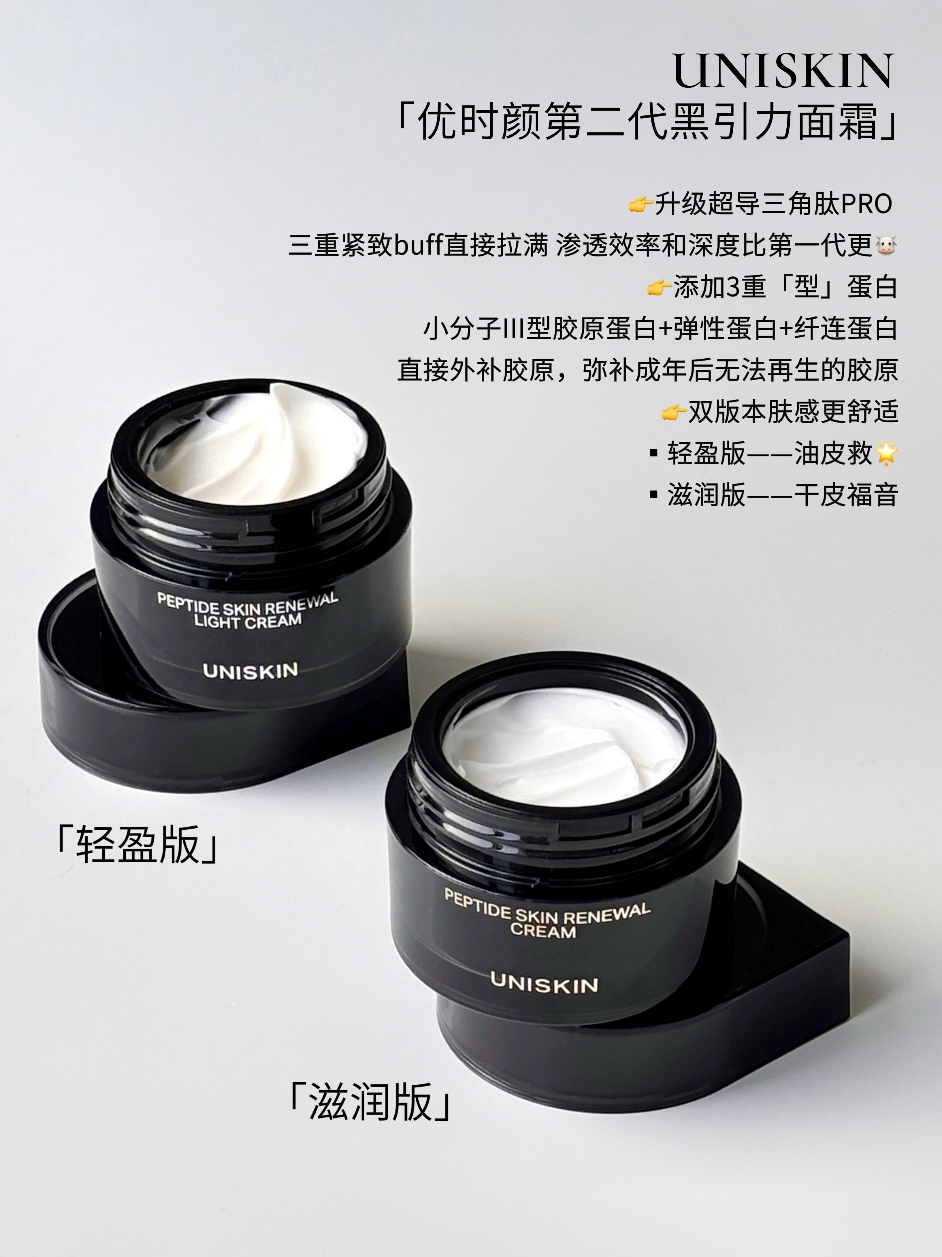 Uniskin Black Gravity Peptide Skin Renewal Cream/Light Cream 50g 优时颜黑引力新蕴能紧塑面霜/乳霜