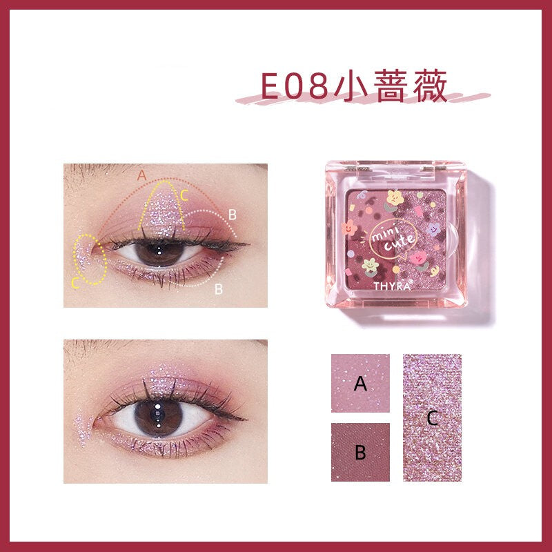 Thyra Three-Color Eyeshadow Tray Mini Small Cute Milk Tea Color Shimmering Powder Pearl Sequins 昙雅小萌新大地色亮片三色拼色眼影